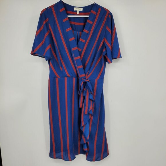 Monteau Blue and Red Striped Mini Dress - Picture 1 of 8